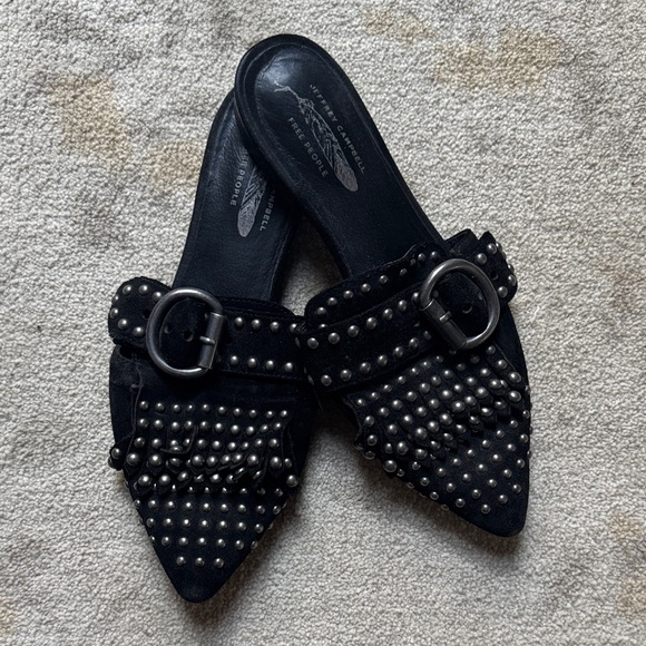Free People Shoes - Free People Black Studded Suede Pointed Toe Mules